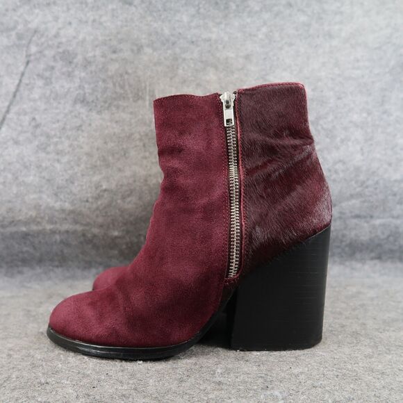 Steve Madden Shoes Womens 7 Booties Leather Cow Hair Fur Tstudio Block Heel Zip - Picture 4 of 16